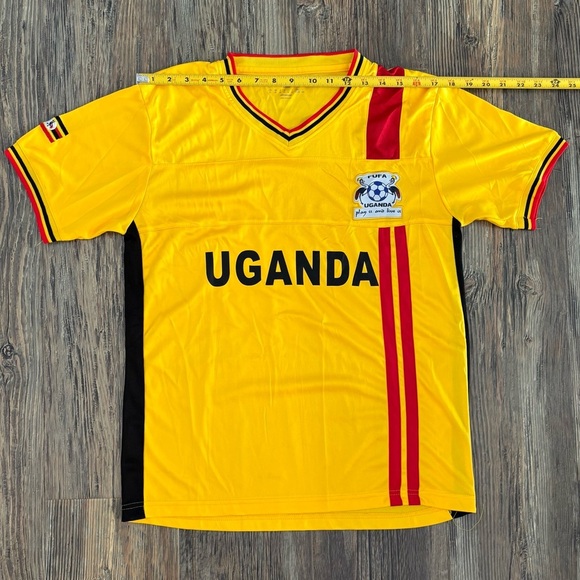 Uganda Cranes Soccer Jersey Youth XL FUFA Adidas Climacool Yellow Red Shirt - Picture 4 of 9
